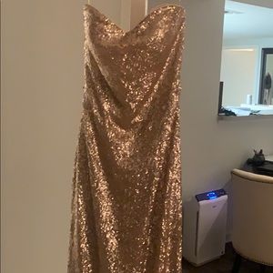 Gold sequin strapless floor length ball gown